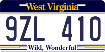 WV license plate 9ZL410