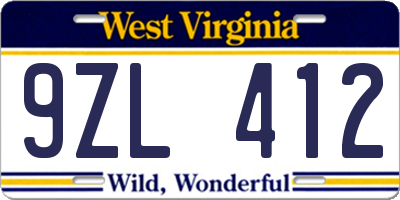 WV license plate 9ZL412