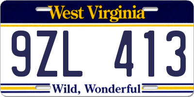 WV license plate 9ZL413