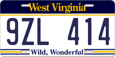 WV license plate 9ZL414