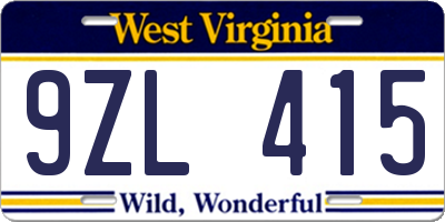 WV license plate 9ZL415