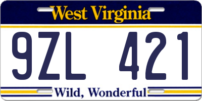 WV license plate 9ZL421