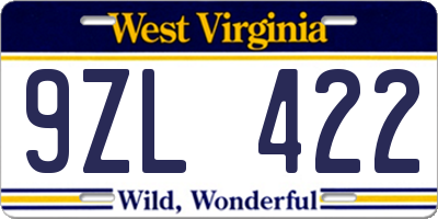 WV license plate 9ZL422