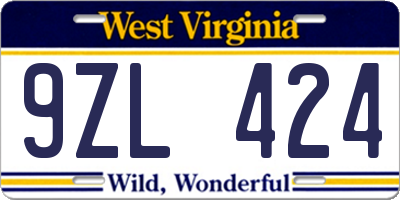 WV license plate 9ZL424
