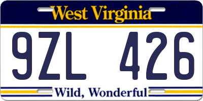 WV license plate 9ZL426