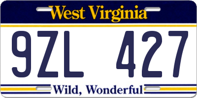WV license plate 9ZL427