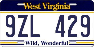 WV license plate 9ZL429