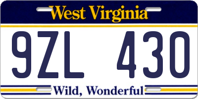 WV license plate 9ZL430