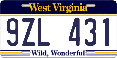 WV license plate 9ZL431