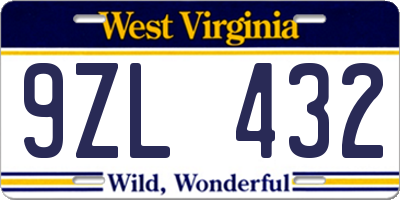 WV license plate 9ZL432