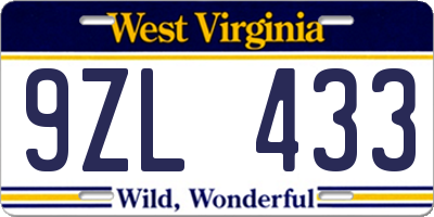 WV license plate 9ZL433