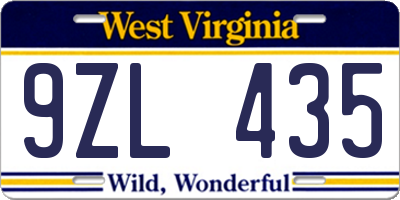 WV license plate 9ZL435