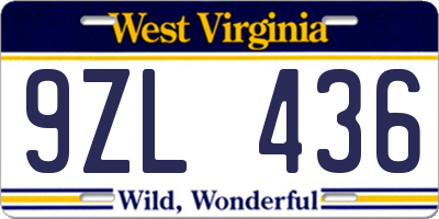 WV license plate 9ZL436