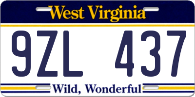 WV license plate 9ZL437
