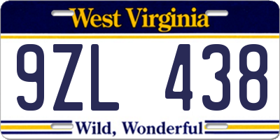 WV license plate 9ZL438
