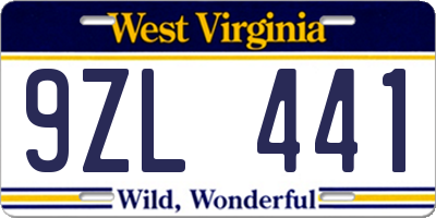 WV license plate 9ZL441