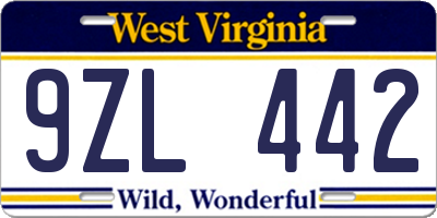 WV license plate 9ZL442