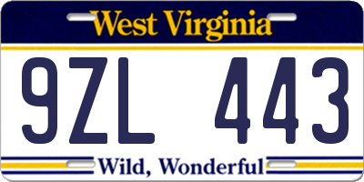 WV license plate 9ZL443