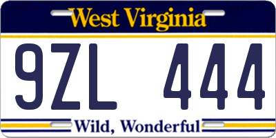 WV license plate 9ZL444