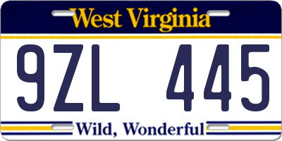 WV license plate 9ZL445