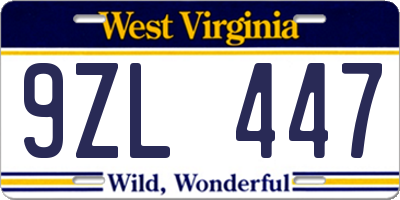 WV license plate 9ZL447