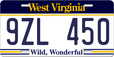 WV license plate 9ZL450