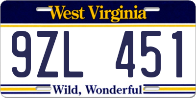 WV license plate 9ZL451