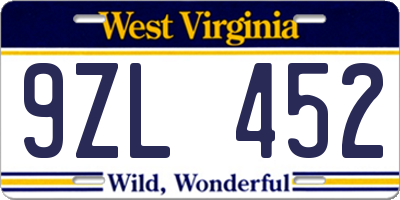 WV license plate 9ZL452