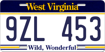 WV license plate 9ZL453