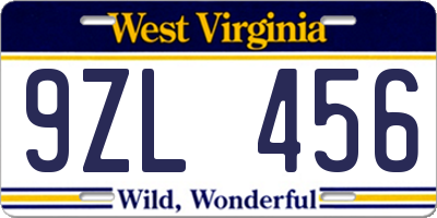 WV license plate 9ZL456
