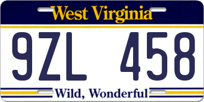 WV license plate 9ZL458