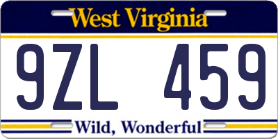WV license plate 9ZL459