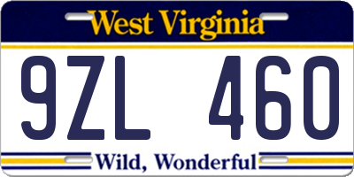 WV license plate 9ZL460