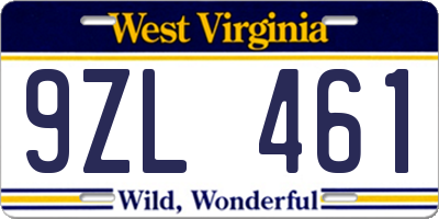WV license plate 9ZL461
