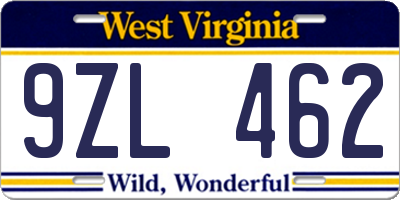 WV license plate 9ZL462