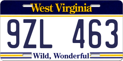 WV license plate 9ZL463