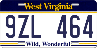 WV license plate 9ZL464