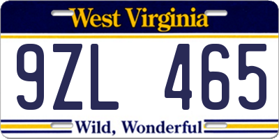WV license plate 9ZL465