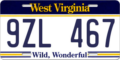 WV license plate 9ZL467