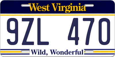 WV license plate 9ZL470