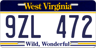 WV license plate 9ZL472