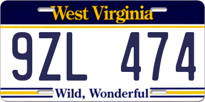 WV license plate 9ZL474
