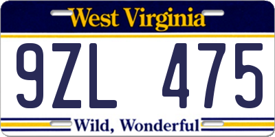 WV license plate 9ZL475