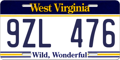 WV license plate 9ZL476