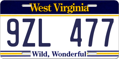 WV license plate 9ZL477