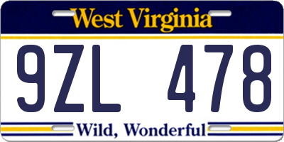 WV license plate 9ZL478