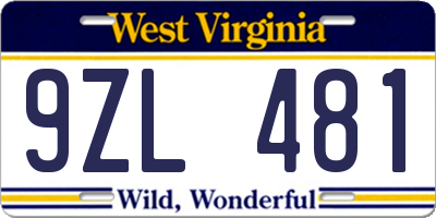 WV license plate 9ZL481
