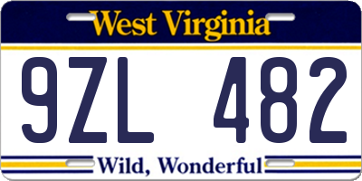 WV license plate 9ZL482