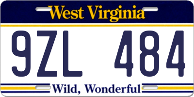 WV license plate 9ZL484
