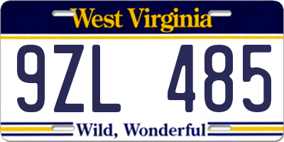 WV license plate 9ZL485